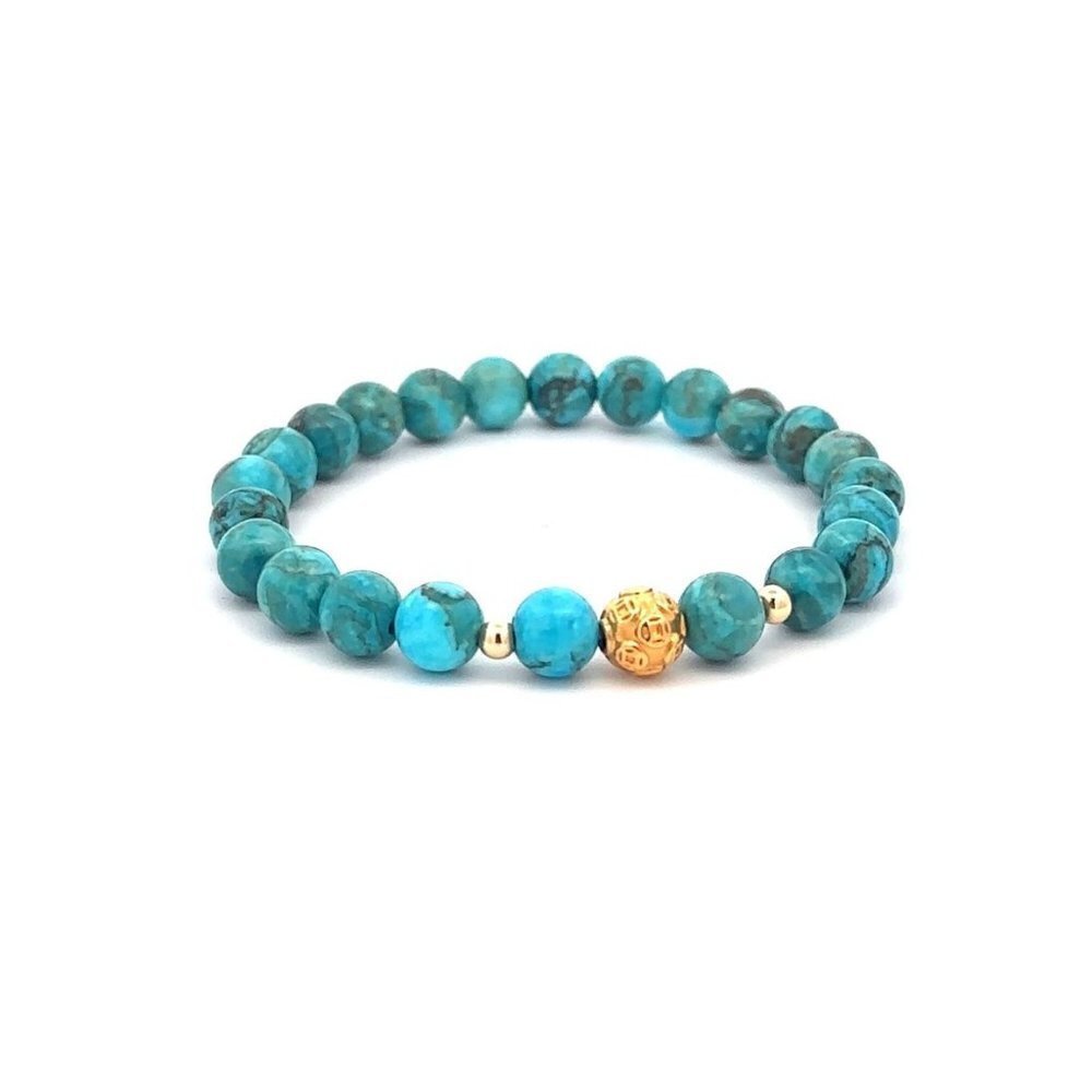 18K Gold Money Ball Lucky Charm Beads Bracelet Gemstones Turquoise 6mm